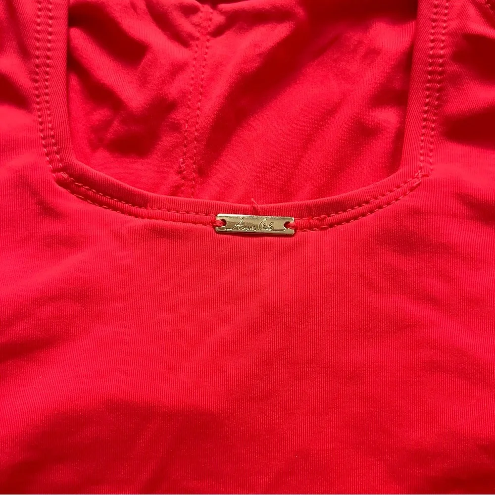 Anne Cole Ruched One-Piece‎ Swimsuit in Red Square Neckline Adjustable Small